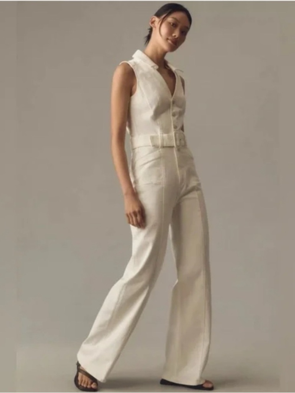 NWT Paige Sasha Belted Denim Jumpsuit White 4